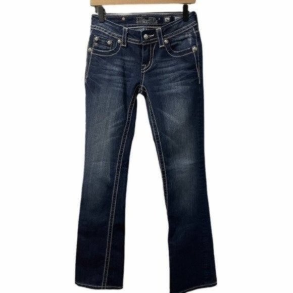 Miss Me Floral Embroidery Bootcut Distressed Denim Jeans JP5473B Size 26 - Picture 4 of 9